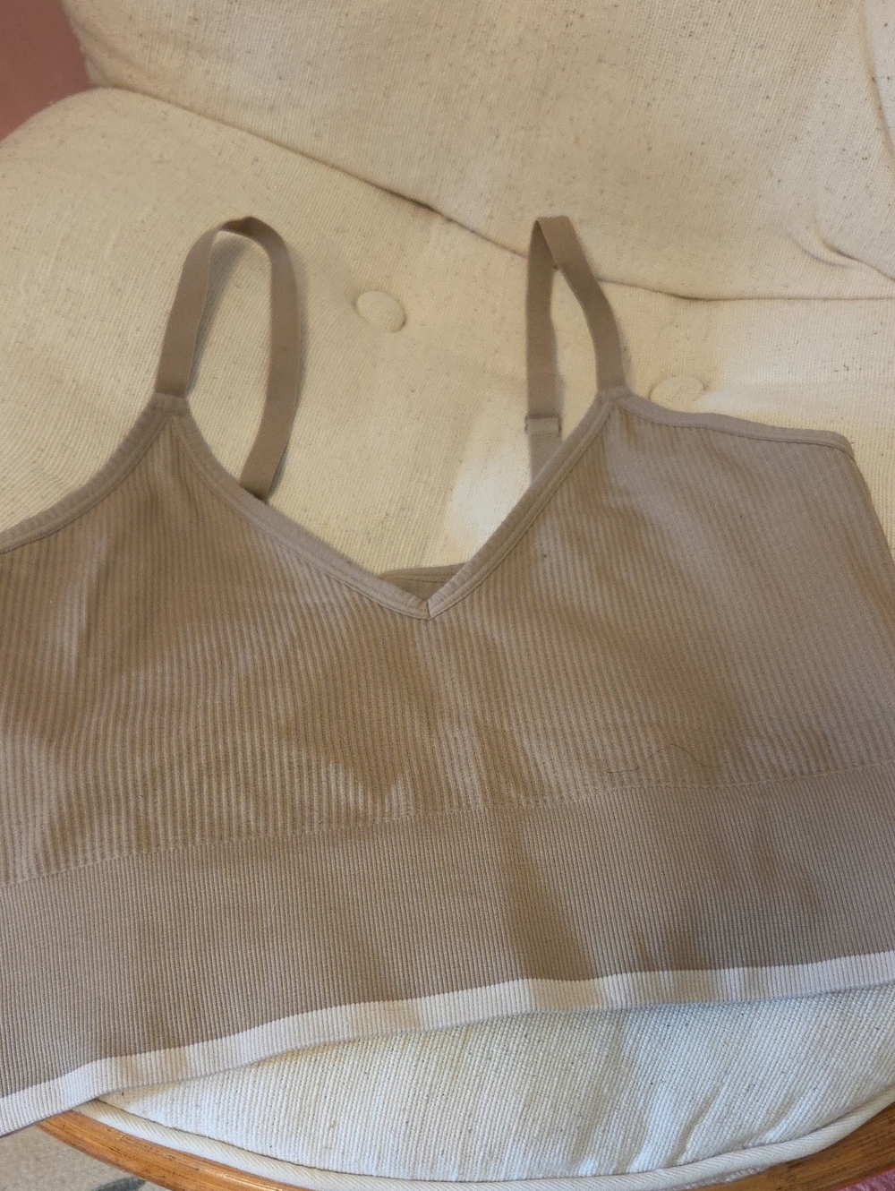 Seamless Ribbed V-Neck Bralette in Taupe
